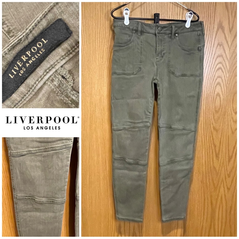 Liverpool Moto-style Jegging, khaki green, Sz 8